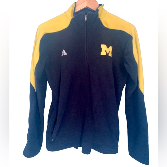 Adidas Michigan Wolverines Navy Yellow 1/4 Zip Fleece Jacket Youth Large - Picture 1 of 6